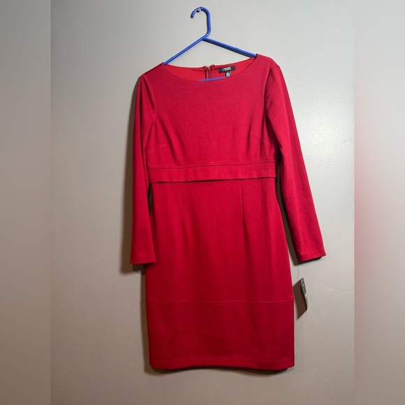 Chaps Red Crew Neck Sheath Dress for Work - Picture 7 of 8